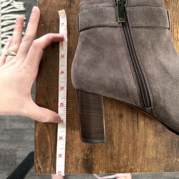 Aquatalia Vanie Weatherproof Suede Bootie Taupe with Matte Buckle 8.5 - Picture 3 of 10